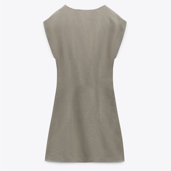 Zara army green linen twist front cutout mini dress - Picture 4 of 7